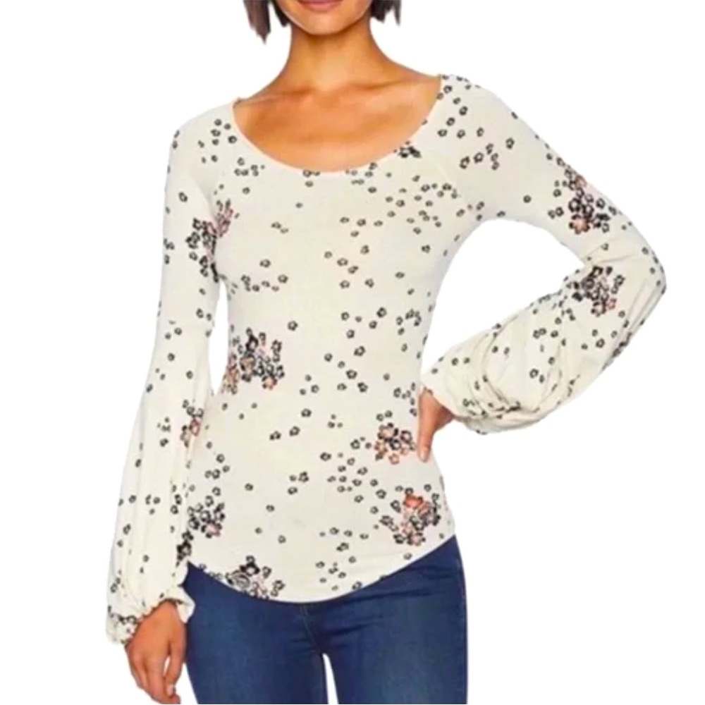 NWT Free People To The Tropics Bodycon Top in Cream Tea Floral Print, Sz M